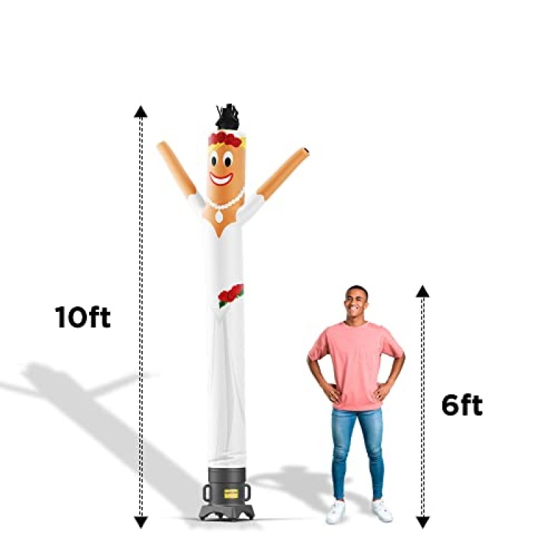 LookOurWay 에어 댄서 공기주입식 튜브 맨 세트 - 10피트 높이의 엉뚱한 흔들림 풍선 댄싱 튜브 가이, 직경 12인치 송풍기 포함 - 웨딩 신부 드레스 테마 - 신부
