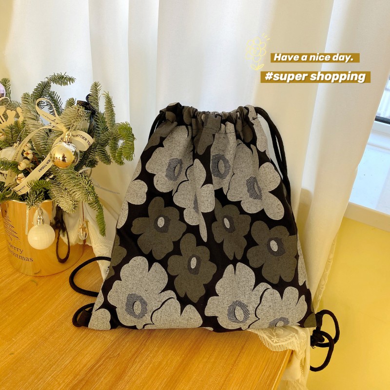 봄 새 꽃 Drawstring 배낭 레트로 Drawstring 가방 2022 학생 클래스 가방 맞춤형 Drawstring 포켓 여성