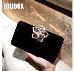 LOLIBOX 사용자 정의 새로운 Bauhinia 꽃 라인 석 벨벳 클러치 Crossbody 여성용 작은 가방 저녁 파티 드레스 파티 가방