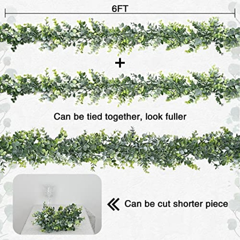 BLEUM CADE 2 팩 가짜 유칼립투스 화환 조명, 5.9Ft/pcs 인공 녹지 화환 가짜 화환 매달려 유칼립투스 덩굴 웨딩 배경 아치 파티 홈 테이블 장식(회색 녹색)