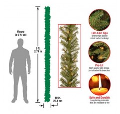 National Tree Company 사전 조명 인공 크리스마스 화환, 녹색, 노우드 전나무, 백색 조명, 플러그인, 크리스마스 컬렉션, 9피트