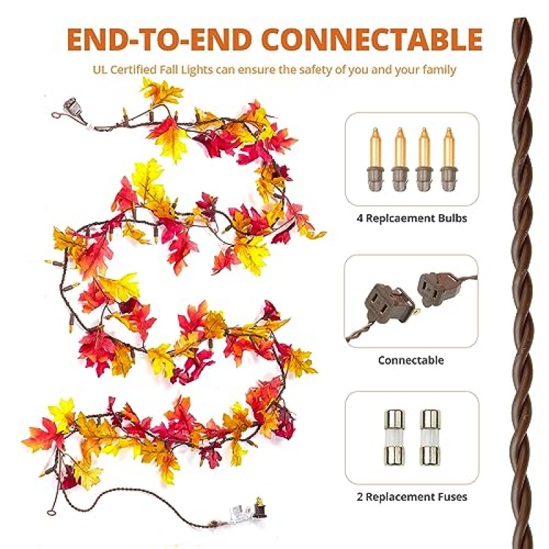 가을 장식 메이플 리프 화환 조명 9피트 50 백열 전구 연결 가능한 조명 가을 화환 플러그 인 가을 장식 야외 실내 홈 파티 가을 할로윈 추수 감사절