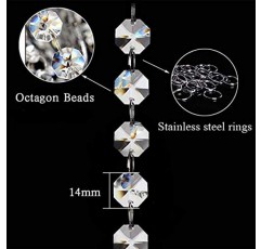 99피트 아크릴 크리스탈 갈랜드 가닥 - 매달려 있는 샹들리에 보석 비드 체인 - 웨딩 파티를 위한 14mm 투명 팔각형 프리즘 다이아몬드 스트링 장식 Manzanita 센터피스 크리스마스 트리