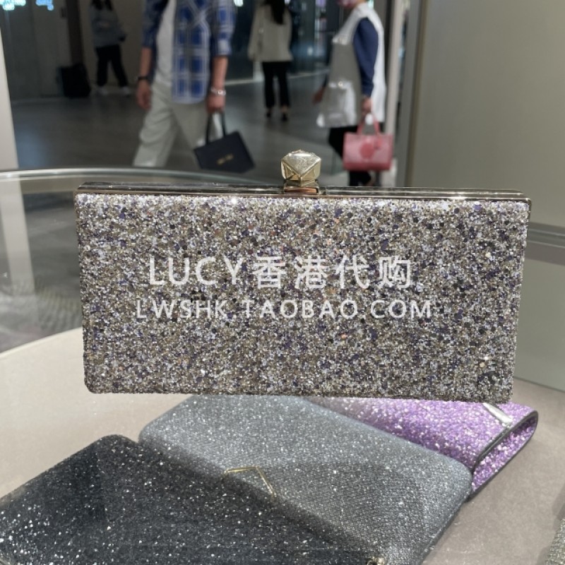 가격 할인 할인! LUCY 홍콩 구매 지미추 패셔너블한 메탈 버클 스플라이스 글리터 클러치백