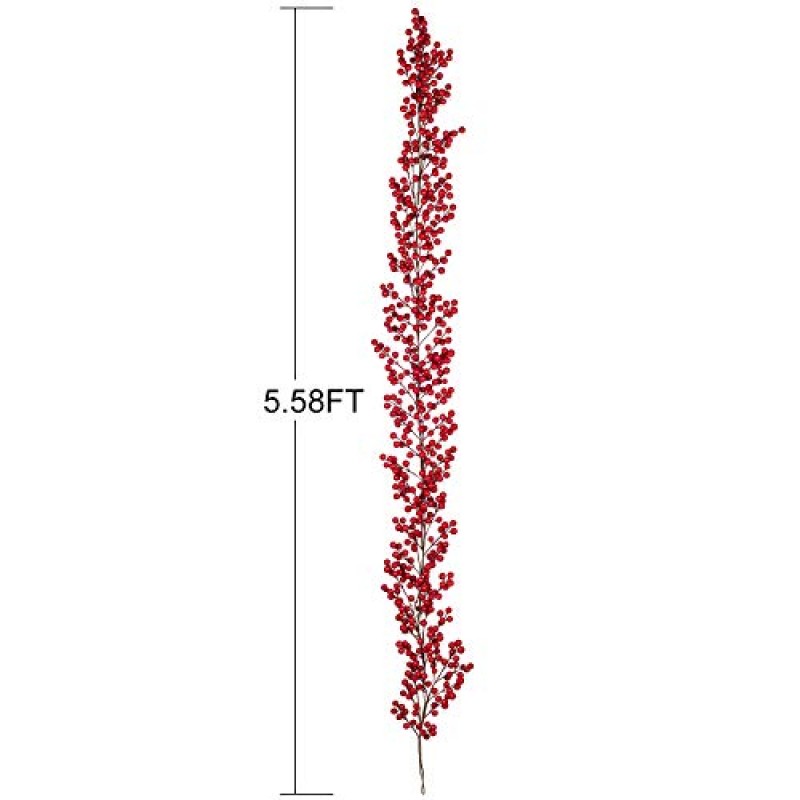 DearHouse 5.58FT 레드 베리 크리스마스 화환, 겨울 크리스마스 휴일 새해 장식을 위한 실내 실외 호네 벽난로 장식을 위한 유연한 인공 베리 화환.