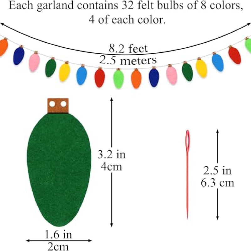 크리스마스 펠트 갈 랜드 전구 Garlands 3 조각 다채로운 펠트 조명 배너 홈 크리스마스 트리 벽 파티 장식