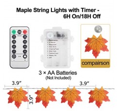 45 LED 추수감사절 장식 조명이 있는 가을 화환 배터리로 작동되는 단풍잎 타이머 리모컨이 있는 가을 끈 조명 - 가을 장식 맨틀 실내 옥외 할로윈을 위한 가을 조명 가을 화환