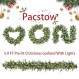 Pacstow Pacstow 크리스마스 화환, 인공 소나무 사이프러스 녹지 화환, 사전 조명 따뜻한 흰색 조명, 실내 실외 크리스마스 장식, 배터리 작동, 5.9 Ft