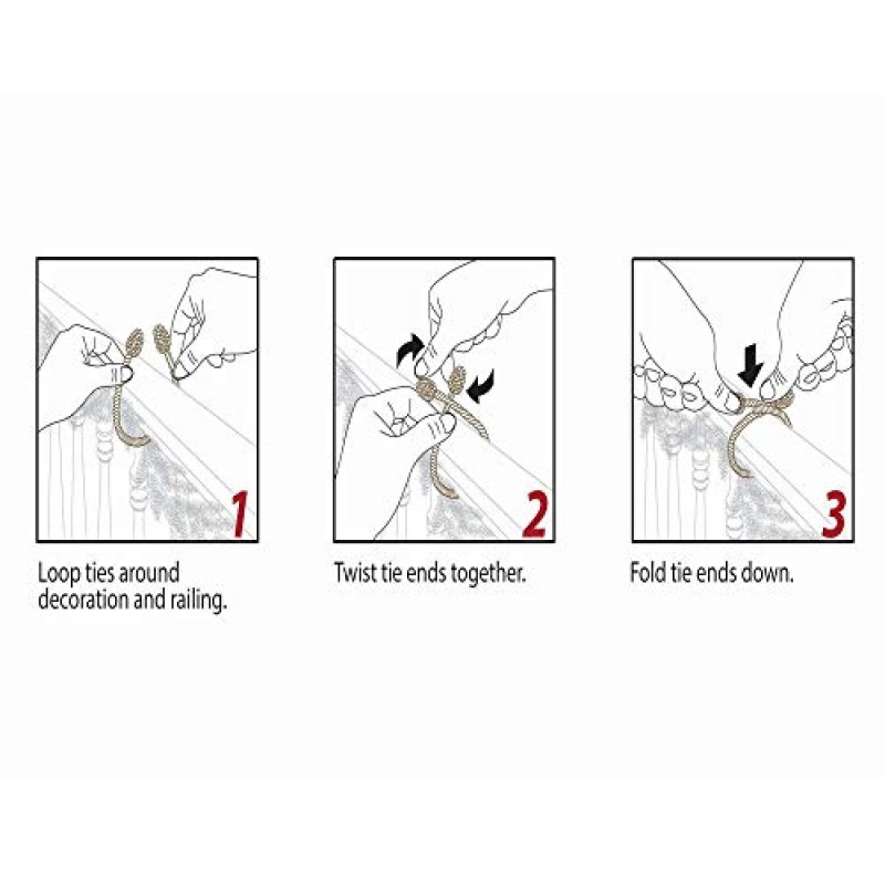 고급 장식 장식 트위스트 타이, 6팩, 16인치(검은색/빨간색/흰색) - 크리스마스 휴일 또는 연중 사용을 위해 갈랜드, 조명, 배니스터 장식 또는 난간 걸기