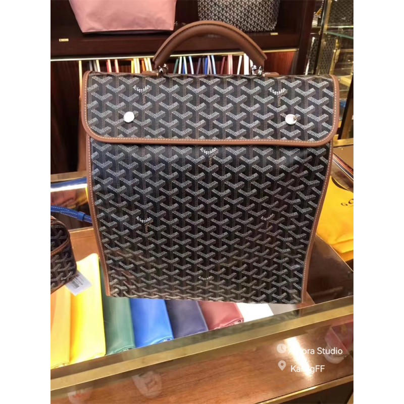 Spot 정품 Goyard Goya SaintLeger 접이식 캔버스 송아지 가죽 백팩 학교 가방 블랙 브라운