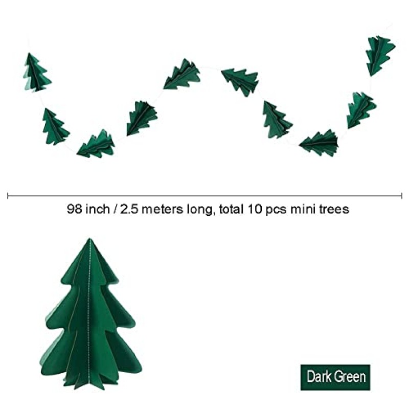 MeiLiZuRL 3D 미니 종이 화환 배너 매달려 장식 크리스마스 트리 키트 트리 장식 생일 웨딩 베이비 샤워 보육 휴일 파티 크리스마스 장식(짙은 녹색 + 실버)