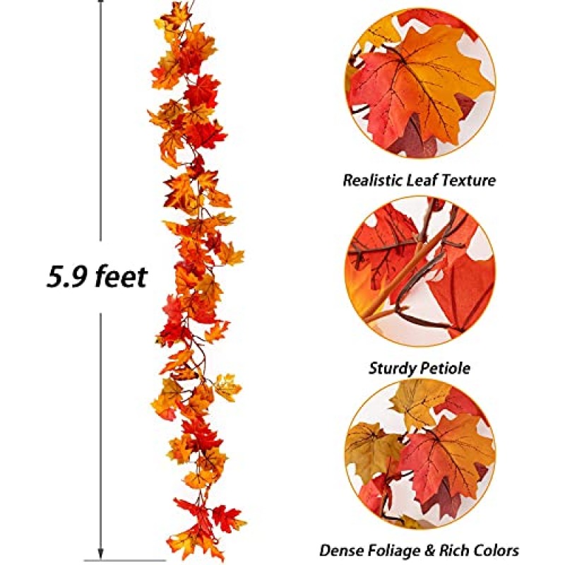 Jelofly 2 Pcs 인공 가을 가을 단풍 나무 갈 랜드 5.9ft 가을 교수형 덩굴 식물 추수 감사절 장식 실내 야외 결혼식 파티 홈 벽난로 할로윈 크리스마스 장식