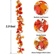 Jelofly 2 Pcs 인공 가을 가을 단풍 나무 갈 랜드 5.9ft 가을 교수형 덩굴 식물 추수 감사절 장식 실내 야외 결혼식 파티 홈 벽난로 할로윈 크리스마스 장식