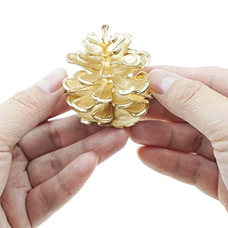 Saktopdeco 30 카운트 인공 소나무 콘 작은 금 Pinecones 장식품 크리스마스 소나무 콘 공예품에 대한 대량 크리스마스 트리 휴일 화환 화환 장식