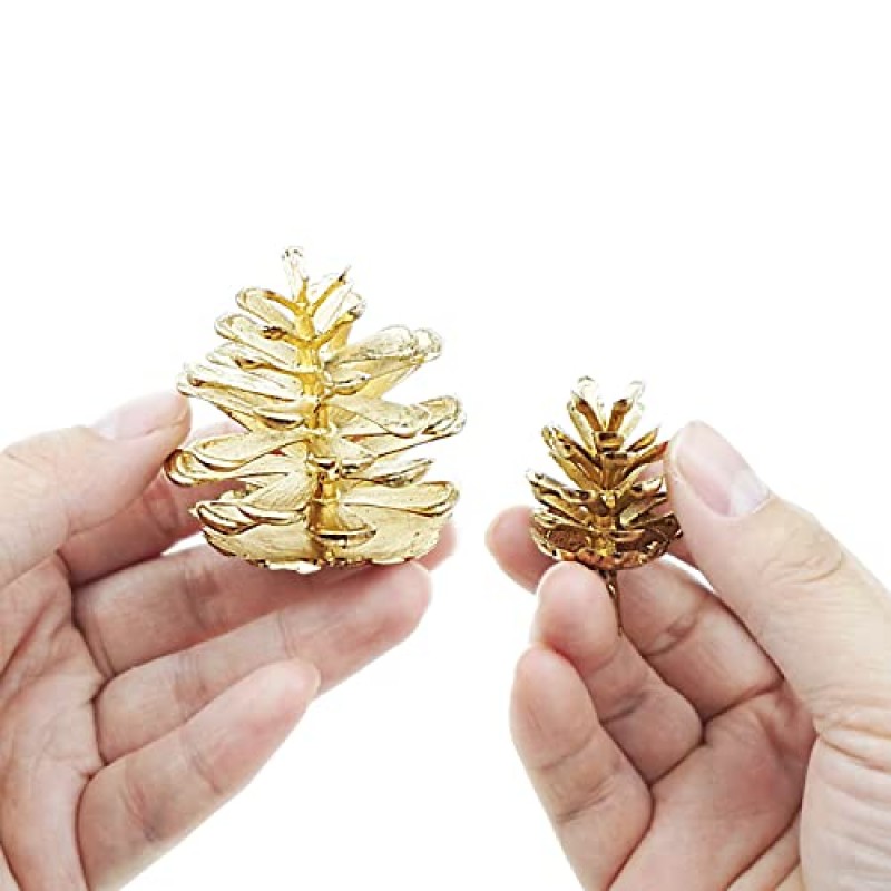 Saktopdeco 30 카운트 인공 소나무 콘 작은 금 Pinecones 장식품 크리스마스 소나무 콘 공예품에 대한 대량 크리스마스 트리 휴일 화환 화환 장식