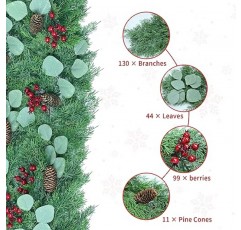 Leheyhey 6.5 FT 크리스마스 화환 솔방울 붉은 열매 130 지점 팁, 다기능 녹지 식물 크리스마스 장식 테이블 맨틀 배경 벽 방 야외 실내 겨울 장식
