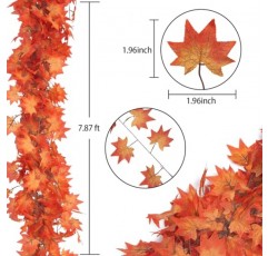 CQURE 14 팩 98Ft 가을 잎 화환, 매달린 덩굴 화환 인공 가을 단풍잎 화환 추수감사절 장식 홈 웨딩 벽난로 파티(오렌지)