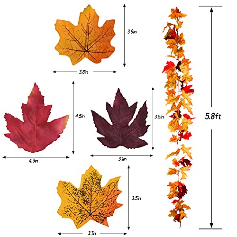 FilmHoo 가을 장식/장식-2 팩 가을 추수감사절 화환 단풍나무 잎 장식, 5.9피트/조각 가을/가을 실내 및 실외 장식용 인공 다채로운 단풍나무 단풍 화환