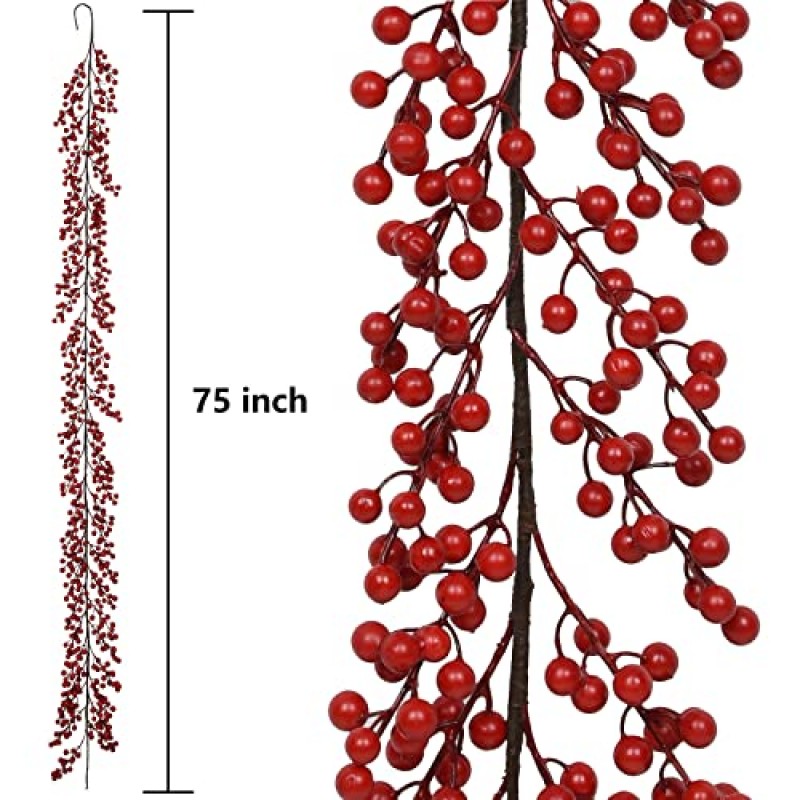 DearHouse 6Ft 레드 베리 크리스마스 화환, Artificail 화환 실내 야외 정원 게이트 홈 인테리어 겨울 휴가 새해 장식