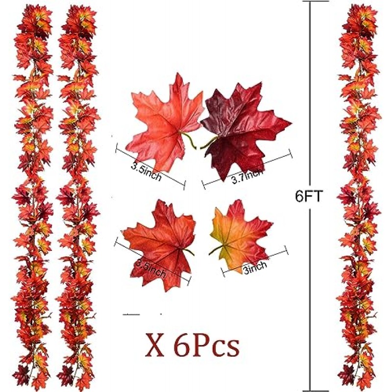 DearHouse 6 Pcs 가을 화환 단풍잎, 매달려 포도 나무 화환 인공 가을 단풍 화환 추수 감사절 장식 홈 웨딩 벽난로 파티 (메이플 레드)