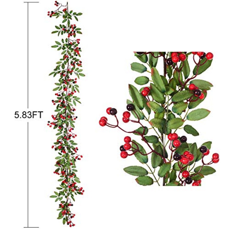 Artiflr 5.83 FT 레드 베리 크리스마스 화환 소나무 콘 화환 Artificail 베리 화환 실내 야외 정원 게이트 홈 인테리어 겨울 휴가 새해 장식