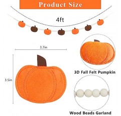 가정을 위한 DAZONGE 가을 장식, 가을 장식, 맨틀 벽 장식을 위한 펠트 호박 화환 및 나무 구슬, 농가 가을/추수감사절 장식