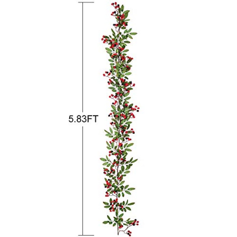 DearHouse 5.83 Ft 레드 베리 크리스마스 화환, 겨울 크리스마스 휴일 새해 장식을위한 실내 옥외 혼 벽난로 장식을위한 인공 베리 화환