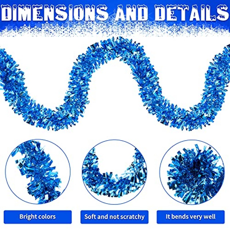 39.4 피트 크리스마스 틴셀 화환 반짝이 반짝이 트위스트 화환 크리스마스 트리 화환 와이드 컷 메탈릭 스 트리머 야외 실내 결혼식을위한 크리스마스 매달려 화환 장식 (밝은 파란색)