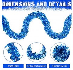 39.4 피트 크리스마스 틴셀 화환 반짝이 반짝이 트위스트 화환 크리스마스 트리 화환 와이드 컷 메탈릭 스 트리머 야외 실내 결혼식을위한 크리스마스 매달려 화환 장식 (밝은 파란색)