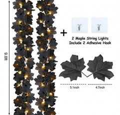 2 팩 조명 할로윈 검은 화환 홈 장식, 총 20피트 60 LED 가을 조명 단풍나무 배터리 작동 실내 야외 할로윈 가을 정문 벽난로 배경 홈 장식