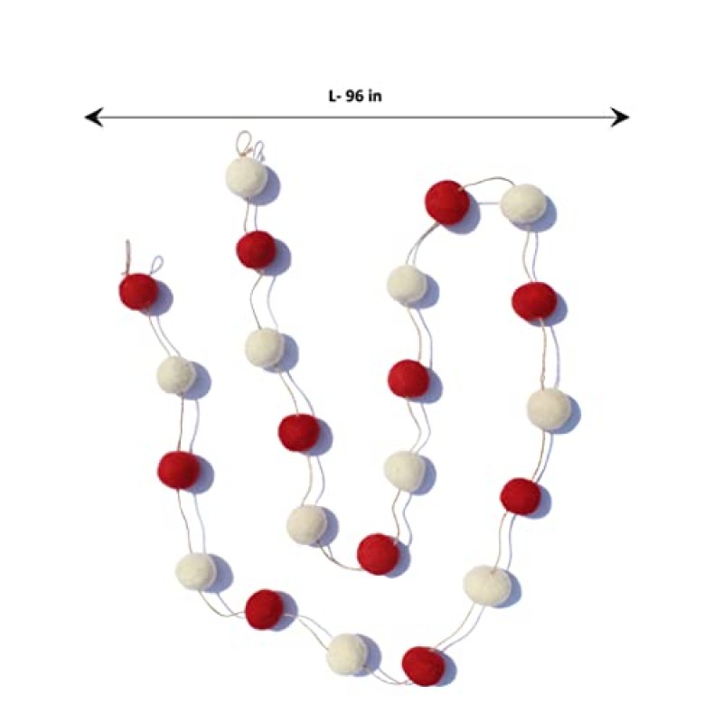 De Kulture 수제 프리미엄 울 펠트 대형 POM POM 화환 친환경 크리스마스 트리 장식, 홈 오피스 웨딩 파티 휴일 장식 배너 | 96인치(빨간색 및 황백색)