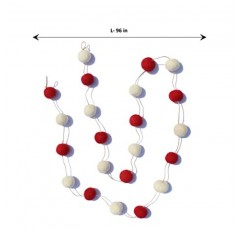 De Kulture 수제 프리미엄 울 펠트 대형 POM POM 화환 친환경 크리스마스 트리 장식, 홈 오피스 웨딩 파티 휴일 장식 배너 | 96인치(빨간색 및 황백색)