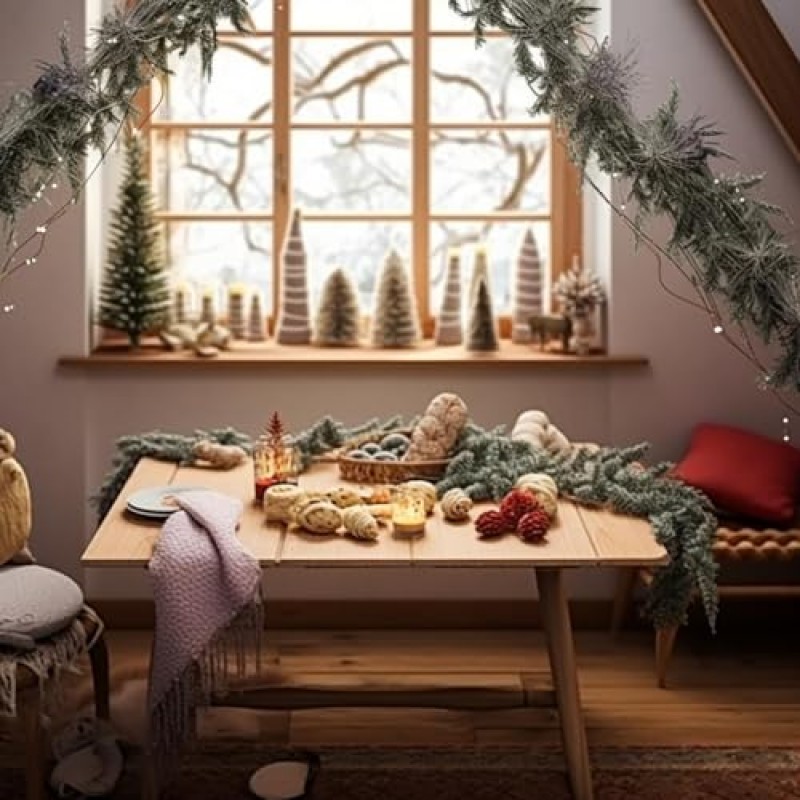 스노우 파인 갈랜드 6.5피트 크리스마스 크리스마스 파인 갈랜드 Xmas Pine Tree Snow (79인치 빽빽한 눈 갈랜드)