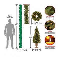 National Tree Company 사전 조명 인공 크리스마스 4피스 세트 | 화환, 화환 및 입구 나무 2개 세트