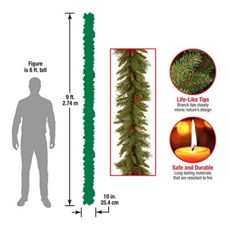 National Tree Company 인공 크리스마스 화환, 녹색, 상록수, 솔방울로 장식, 크리스마스 컬렉션, 9피트