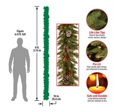 내셔널 트리 서리로 덥은 베리 화환, 9피트 x 10인치 및 조명 인공 크리스마스 화환, 혼합 장식 및 사전 연결 흰색 LED 조명, 크레스트우드 스프루스-24인치