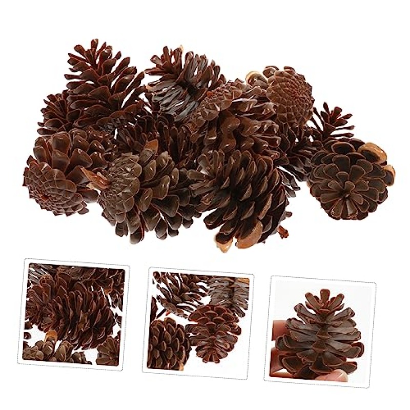 Abaodam 150 Pcs 플라스틱 모조 소나무 콘 꽃 화환 장식 크리스마스 장식 대량 공예 휴일 나무 Pinecone 추수 감사절 파티 호의 교수형 소나무 콘 커피 육즙