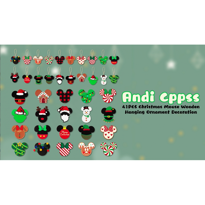 Andi Cppss 41PCS 크리스마스 마우스 나무 매달려 장식 장식, 크리스마스 파티를위한 밧줄로 마우스 나무 조각, 크리스마스 트리 Hainging 장식, 파티 용품을위한 산타 매달려 태그