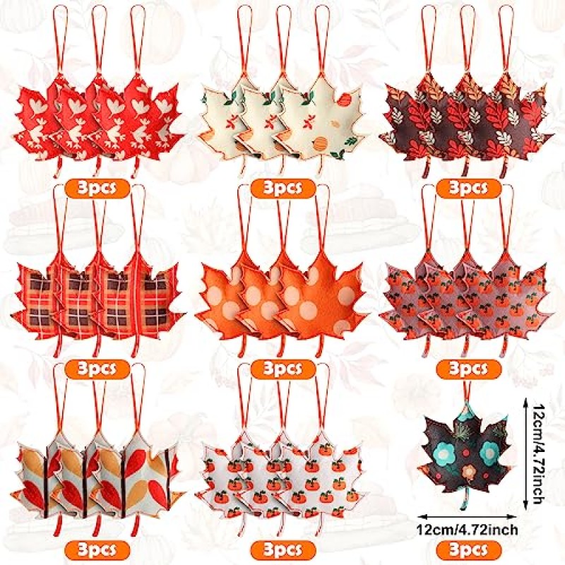 27 Pcs 가을 추수 감사절 단풍 나무 매달려 장식품 펠트 3D 매달려 장식 수확 가을 잎 농가 장식 나무 축제 파티 용품 (귀여운 스타일)