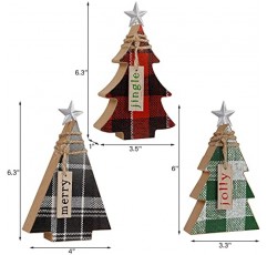 Adroiteet 3 조각 크리스마스 탁상 장식, 스타와 나무 크리스마스 트리 로그인, 버팔로 격자 무늬 크리스마스 계층화 된 트레이 장식품 홈 부엌 사무실 휴일 파티 장식