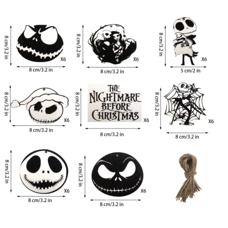 48Pcs 할로윈 잭 악몽 나무 매달려 장식품 Skellington 미니어처 크리스마스 트리 Decors 크리스마스 파티 장식 밧줄