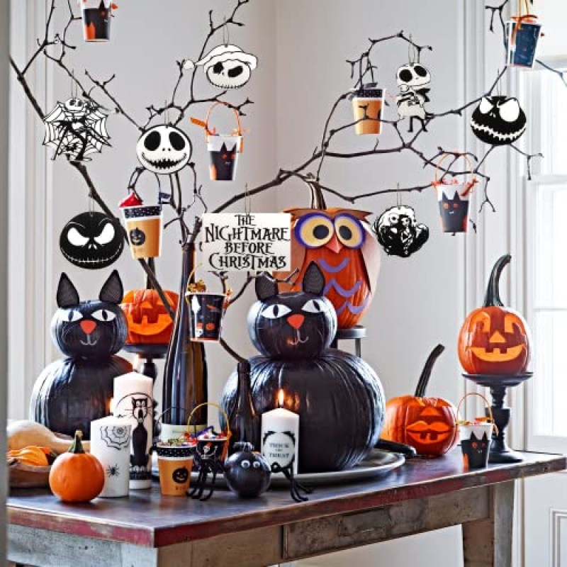 48Pcs 할로윈 잭 악몽 나무 매달려 장식품 Skellington 미니어처 크리스마스 트리 Decors 크리스마스 파티 장식 밧줄