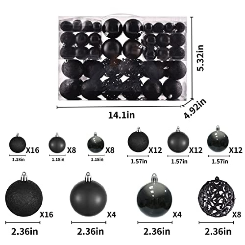 100ct 할로윈 공 나무 장식품, 비산 방지 할로윈 나무 장식 세트, 휴일 할로윈, 크리스마스 트리 장식(검은색)을 위한 재사용 가능한 휴대용 선물 패키지 포함