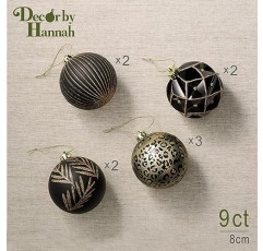 DecorbyHannah 9ct 80mm 크리스마스 공 장식품, 검정색과 금색 크리스마스 장식품, 크리스마스 트리, 중앙 장식, 화환, 화환용 비산 방지 표범 테마 크리스마스 트리 장식품