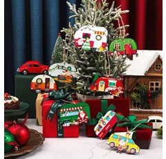 Spiareal 32 조각 해피 캠핑 크리스마스 장식품 캐러밴 나무 크리스마스 트리 장식 빈티지 산타 RV 트레일러 휴일 홈 파티 공예, 녹색, 흰색, 빨간색에 대한 장식 매달려
