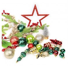 크리스마스 트리 장식품 78팩 크리스마스 트리 장식 빨강 및 녹색 금 크리스마스 공 비산 방지 교수형 트리 장식품 세트 후크가 있는 모듬 세트