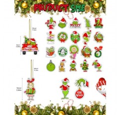 24PCS 크리스마스 트리 장식품 장식, 2023 녹색 매달려 액세서리 매력 장식 크리스마스 상품 선물 아이디어 휴일 장식 실내 홈 하우스 장식