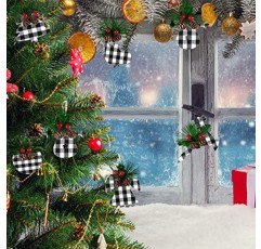 12 조각 크리스마스 나무 트리 장식 크리스마스 버팔로 격자 무늬 장식품 블랙 체크 크리스마스 트리 장식 농가 크리스마스 크리스마스 트리 파티 장식을위한 로프와 DIY 장식품을 매달려