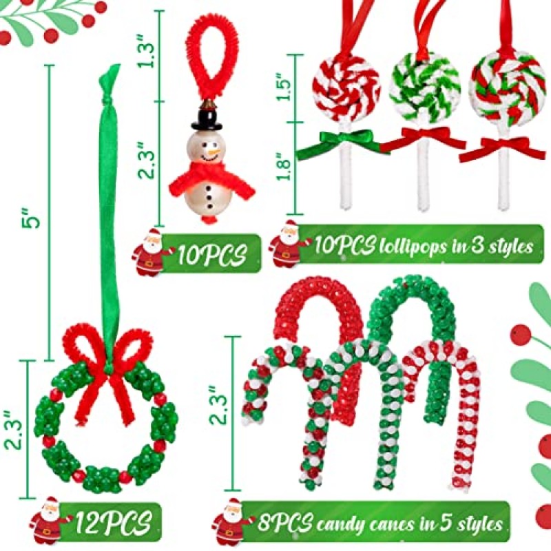 어린이를 위한 크리스마스 공예 파란색 장식 키트 - 눈사람 10개, 화환 12개, 사탕 지팡이 8개, 롤리팝 크리스마스 휴일 파티 트리 호의 장식 10개 포함(40개, 조립 필요)