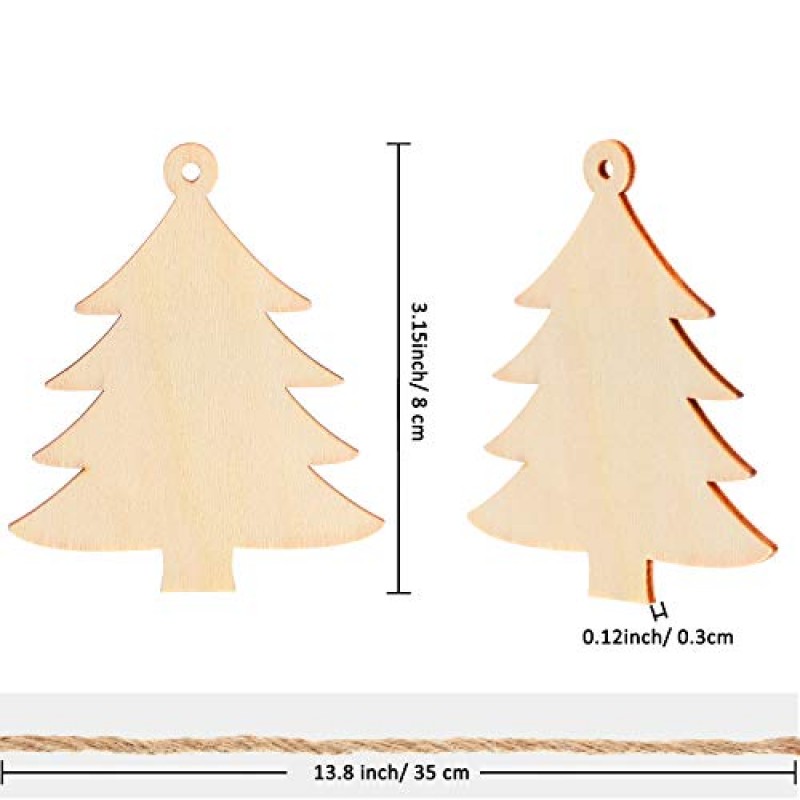 Tatuo 100 조각 나무 크리스마스 트리 컷 아웃 장식 크리스마스 장식, 축제, 결혼식, 공예에 대 한 밧줄으로 장식품을 매달려